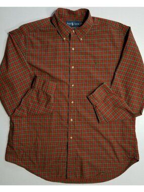 Ralph Lauren Button Down Long Sleeve Red Gingham Check Classic Fit Shirt Men XL